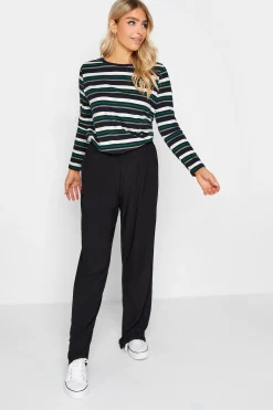 M&Co Womens M&Co Green Teal Stripe Cotton Blend Long Sleeve Top