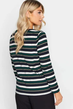 M&Co Womens M&Co Green Teal Stripe Cotton Blend Long Sleeve Top