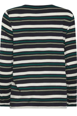 M&Co Womens M&Co Green Teal Stripe Cotton Blend Long Sleeve Top