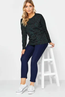 M&Co Womens M&Co Green Teal Animal Print Long Sleeve Cotton Top