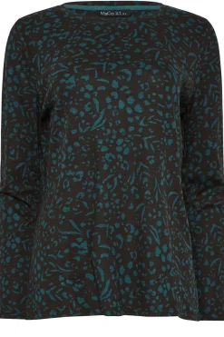 M&Co Womens M&Co Green Teal Animal Print Long Sleeve Cotton Top