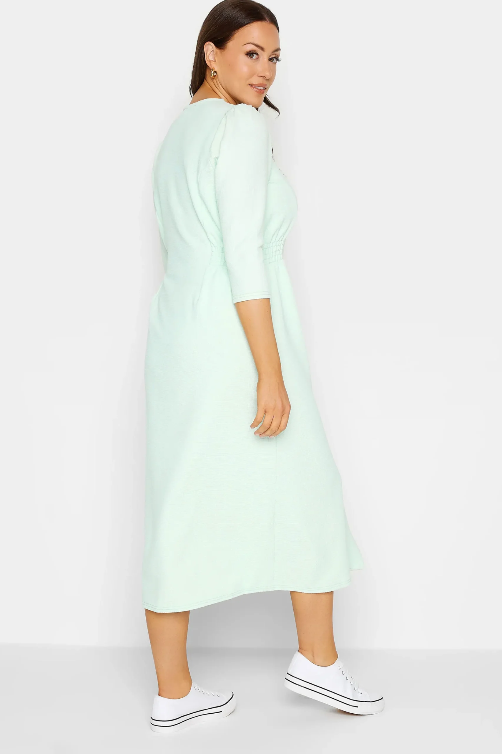 M&Co Womens M&Co Green Textured Button Through Dress