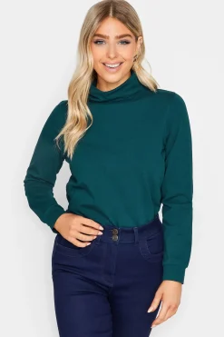 M&Co Womens M&Co Green Turtle Neck Long Sleeve Cotton Blend Top