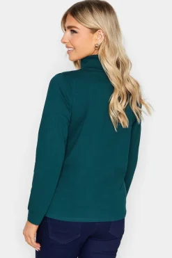M&Co Womens M&Co Green Turtle Neck Long Sleeve Cotton Blend Top