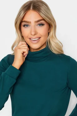 M&Co Womens M&Co Green Turtle Neck Long Sleeve Cotton Blend Top