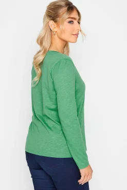 M&Co Womens M&Co Green V-Neck Long Sleeve Cotton T-Shirt