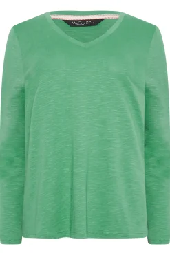M&Co Womens M&Co Green V-Neck Long Sleeve Cotton T-Shirt
