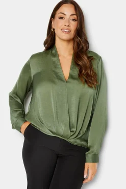 M&Co Womens M&Co Green Wrap Front Blouse