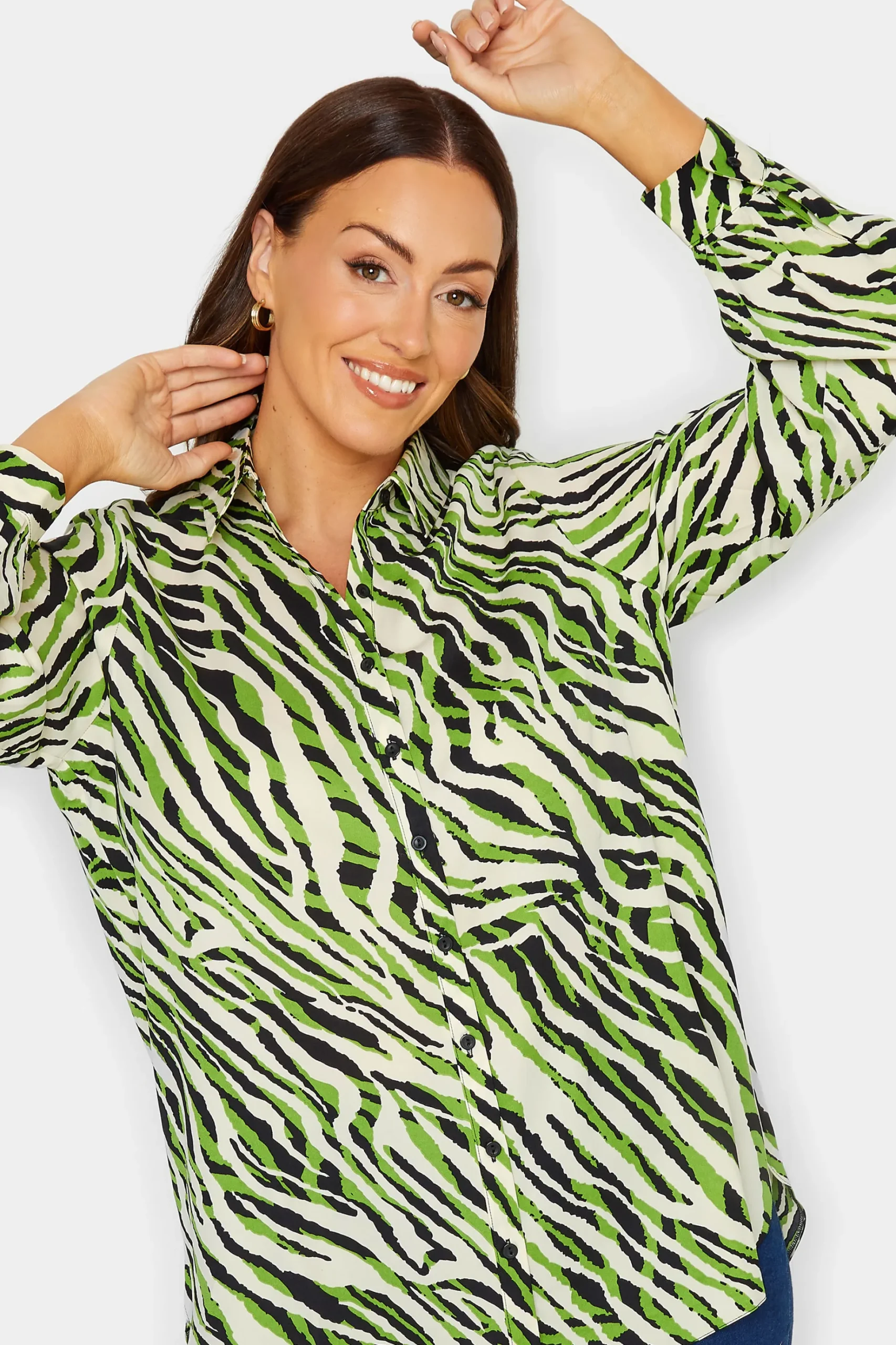 M&Co Womens M&Co Green Zebra Print Long Sleeve Shirt
