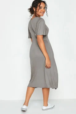 M&Co Womens M&Co Grey Angel Sleeve Split Hem Midi Dress