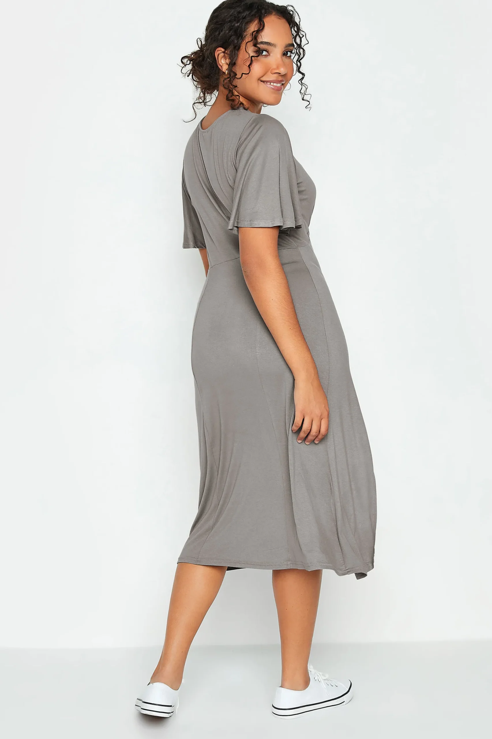 M&Co Womens M&Co Grey Angel Sleeve Split Hem Midi Dress