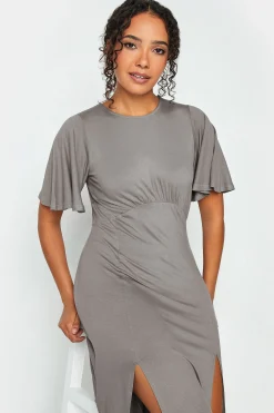 M&Co Womens M&Co Grey Angel Sleeve Split Hem Midi Dress