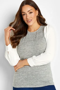 M&Co Womens M&Co Grey Contrast Long Sleeve Top