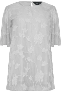 M&Co Womens M&Co Grey Floral Shimmer Angel Sleeve Blouse