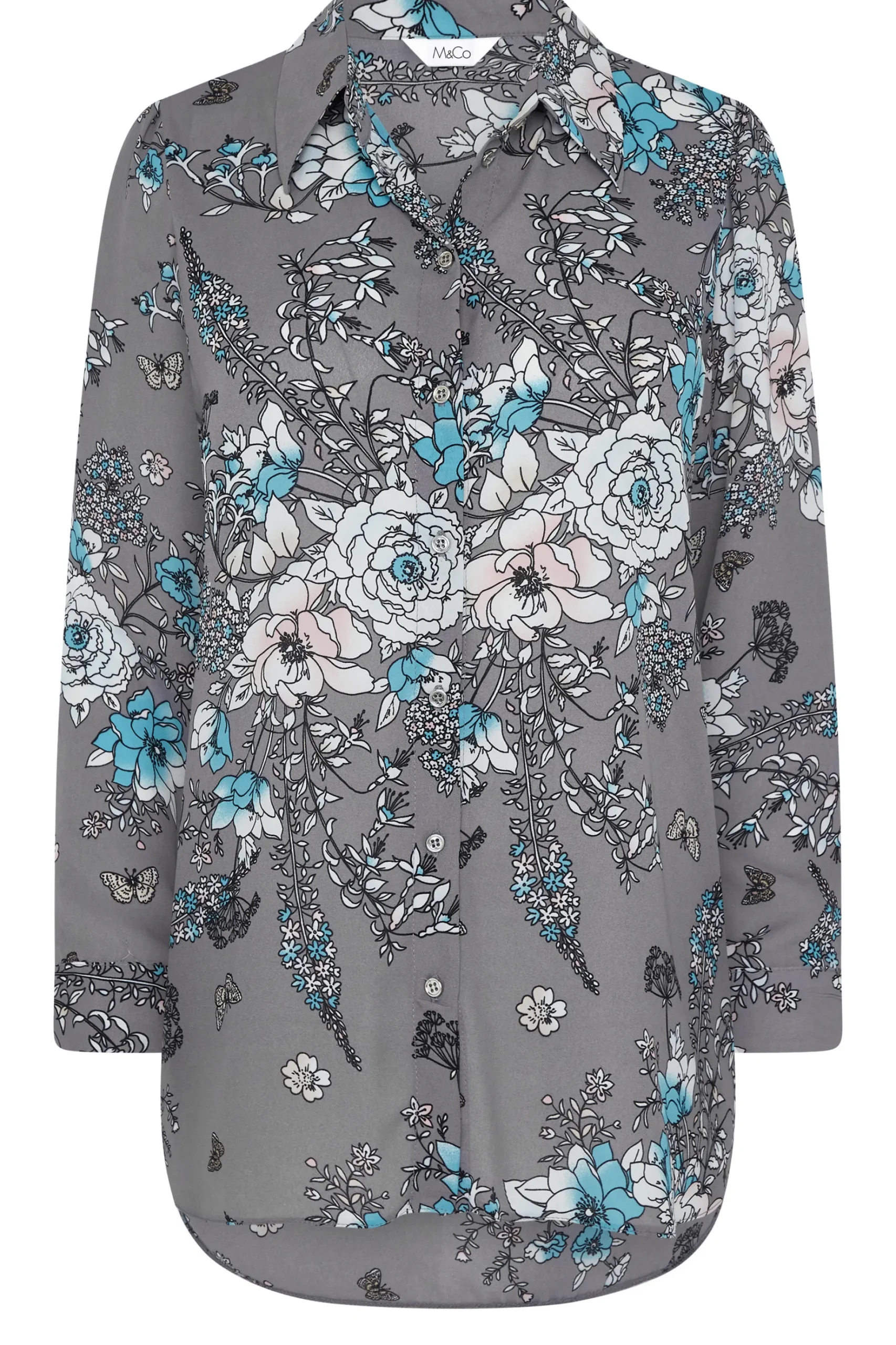 M&Co Womens M&Co Grey Floral Print Tie Shirt