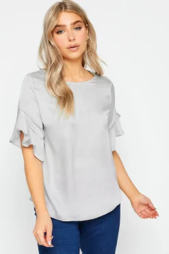 M&Co Womens M&Co Grey Frill Sleeve Blouse