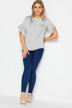 M&Co Womens M&Co Grey Frill Sleeve Blouse