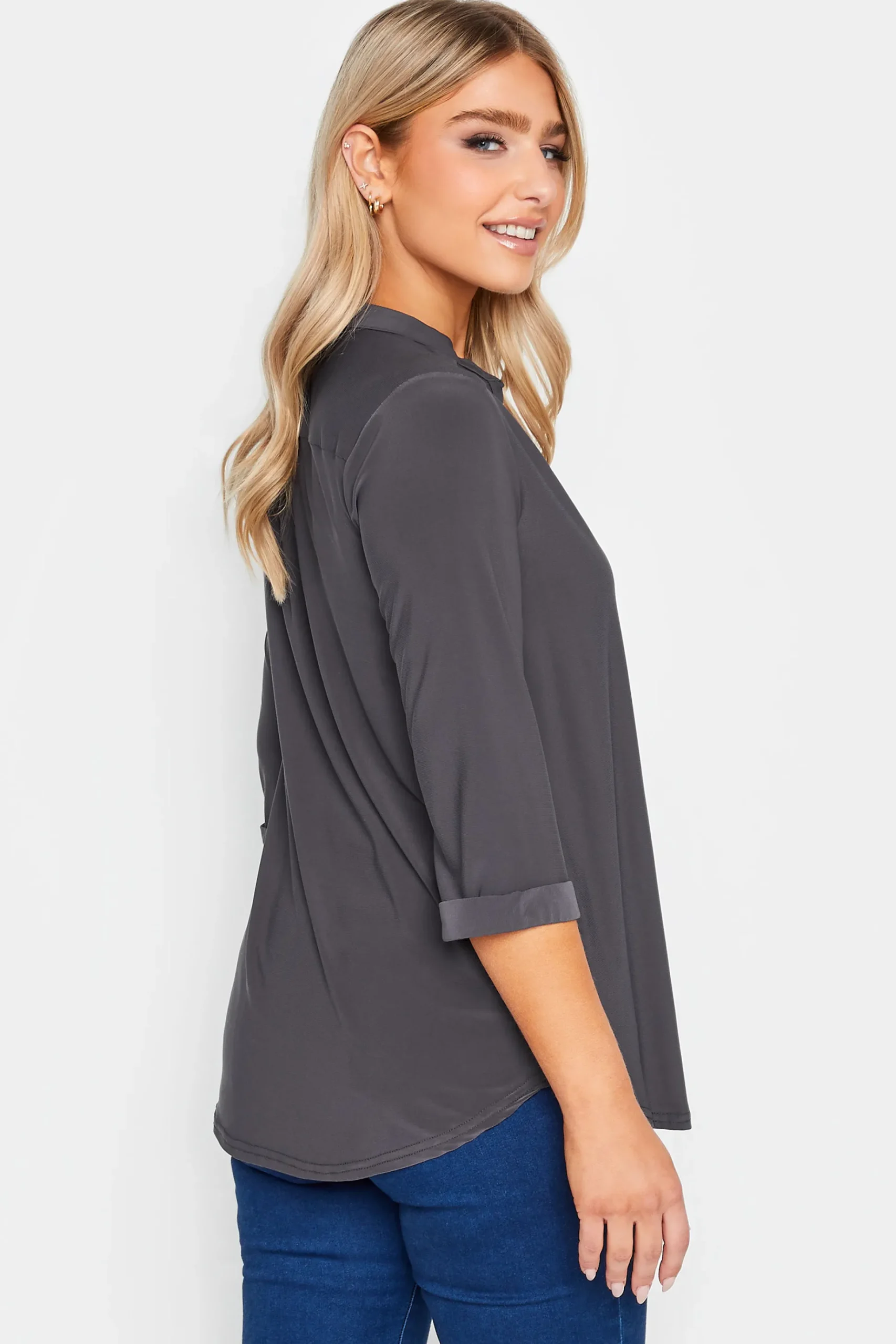M&Co Womens M&Co Grey Half Placket Jersey Shirt