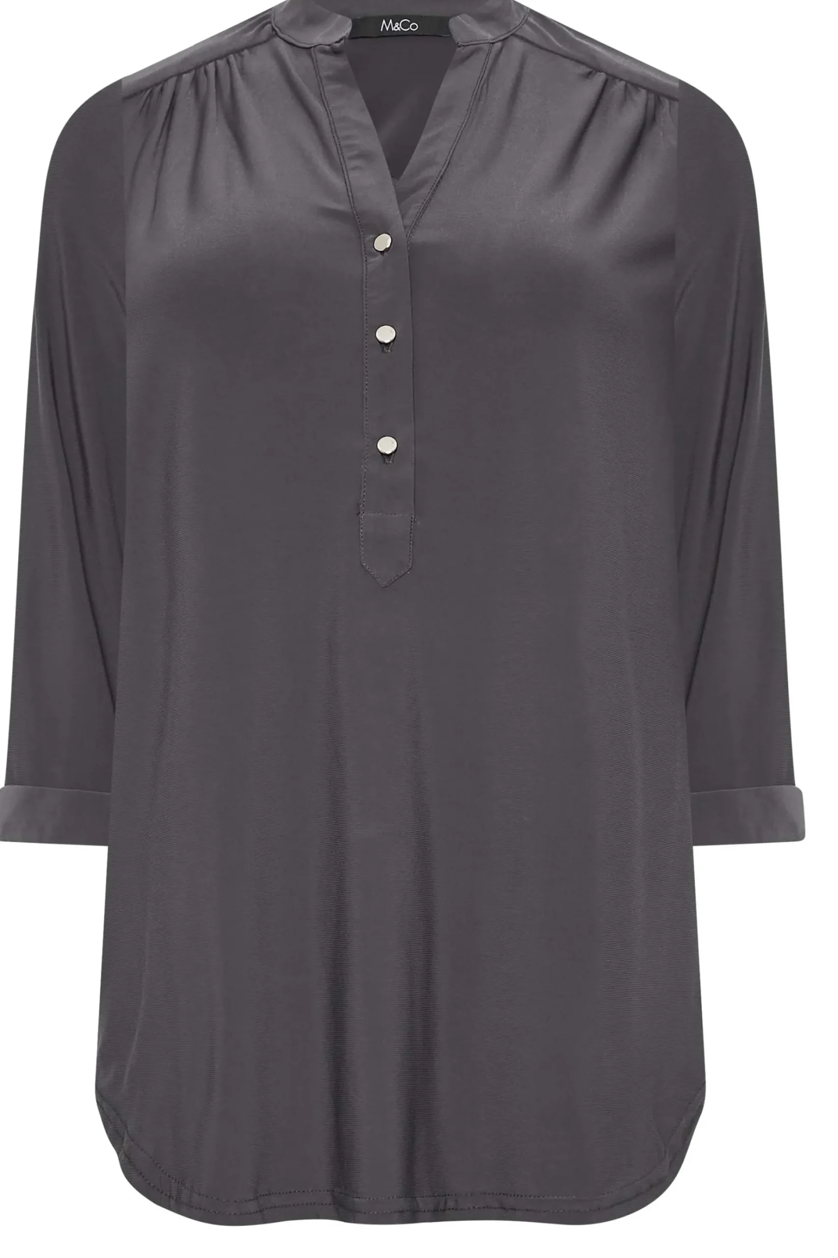 M&Co Womens M&Co Grey Half Placket Jersey Shirt