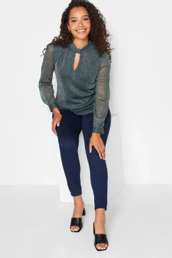 M&Co Womens M&Co Grey Shimmer Keyhole Blouse