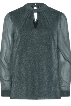 M&Co Womens M&Co Grey Shimmer Keyhole Blouse