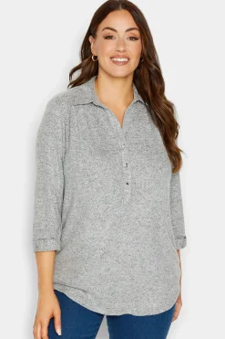 M&Co Womens M&Co Grey Soft Touch Half Placket Jersey Shirt