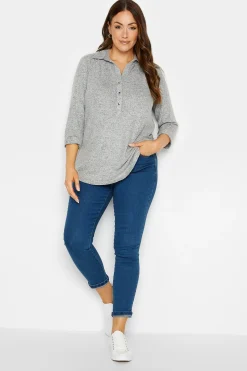 M&Co Womens M&Co Grey Soft Touch Half Placket Jersey Shirt