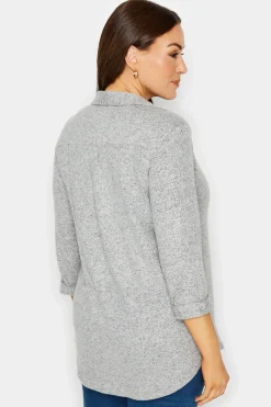M&Co Womens M&Co Grey Soft Touch Half Placket Jersey Shirt