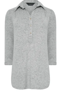 M&Co Womens M&Co Grey Soft Touch Half Placket Jersey Shirt