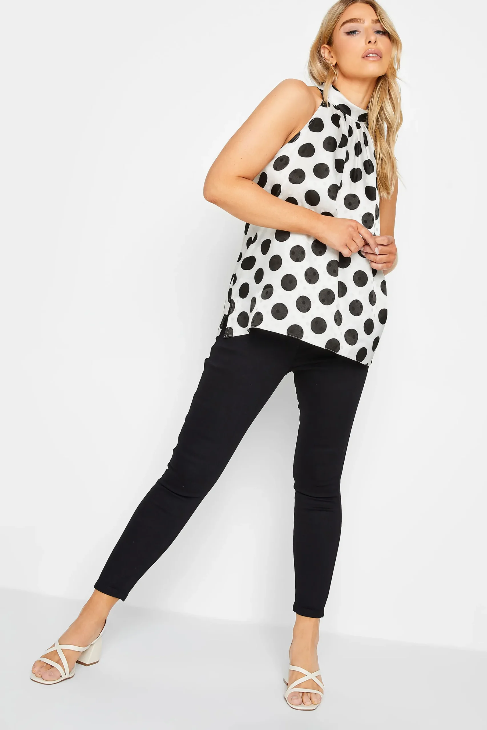 M&Co Womens M&Co Grey Spot Print Halterneck Blouse