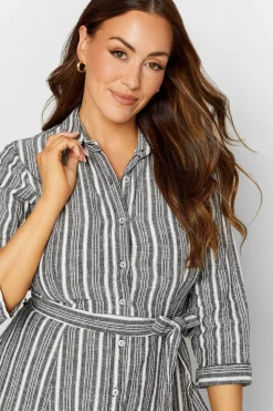 M&Co Womens M&Co Grey Stripe Button Through Tie Waist Cotton Dress