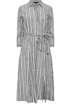M&Co Womens M&Co Grey Stripe Button Through Tie Waist Cotton Dress