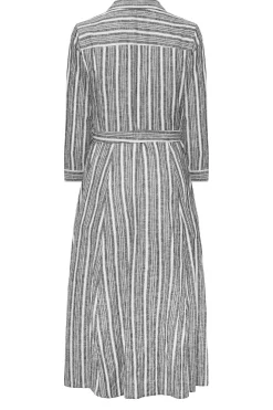 M&Co Womens M&Co Grey Stripe Button Through Tie Waist Cotton Dress