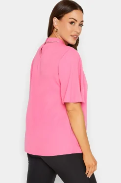 M&Co Womens M&Co Hot Pink Embellished Neck Keyhole Blouse