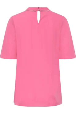 M&Co Womens M&Co Hot Pink Embellished Neck Keyhole Blouse