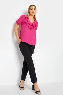 M&Co Womens M&Co Hot Pink Frill Front Blouse