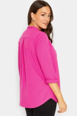 M&Co Womens M&Co Hot Pink Half Placket Jersey Shirt