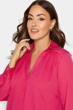 M&Co Womens M&Co Hot Pink V-Neck Collared Blouse
