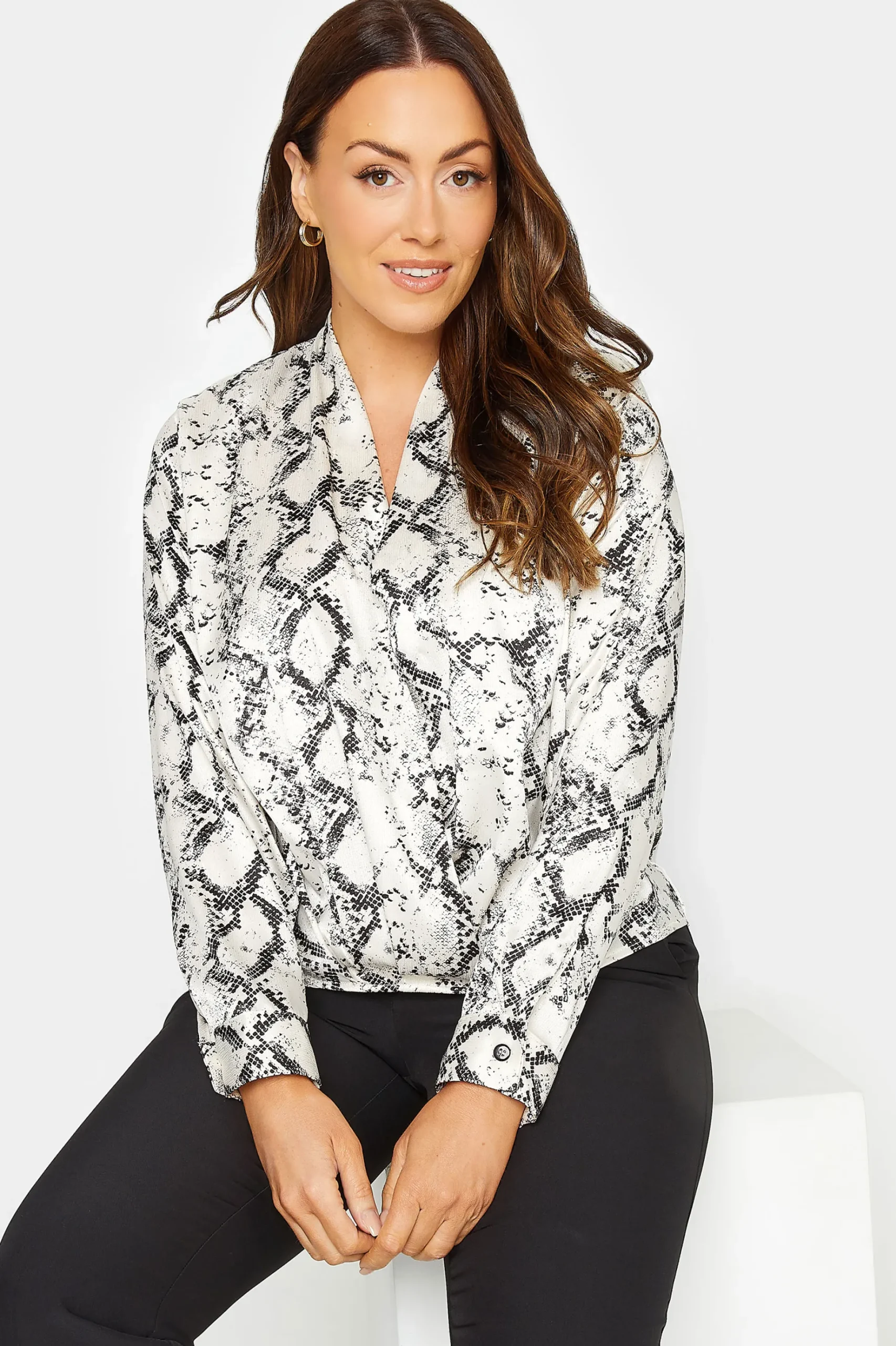 M&Co Womens M&Co Ivory White Snake Print Wrap Front Blouse