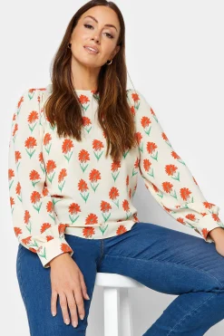 M&Co Womens M&Co Ivory White Floral Print Long Sleeve Blouse