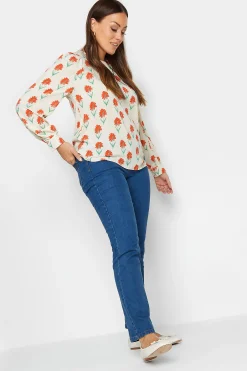 M&Co Womens M&Co Ivory White Floral Print Long Sleeve Blouse