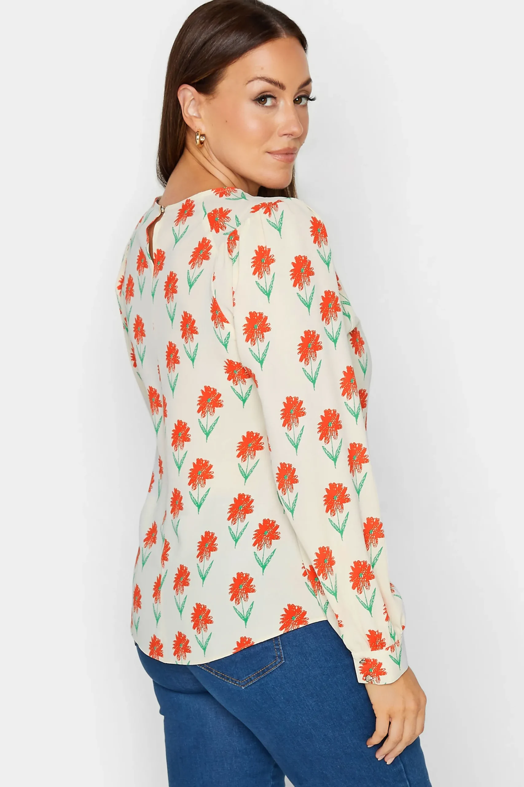 M&Co Womens M&Co Ivory White Floral Print Long Sleeve Blouse