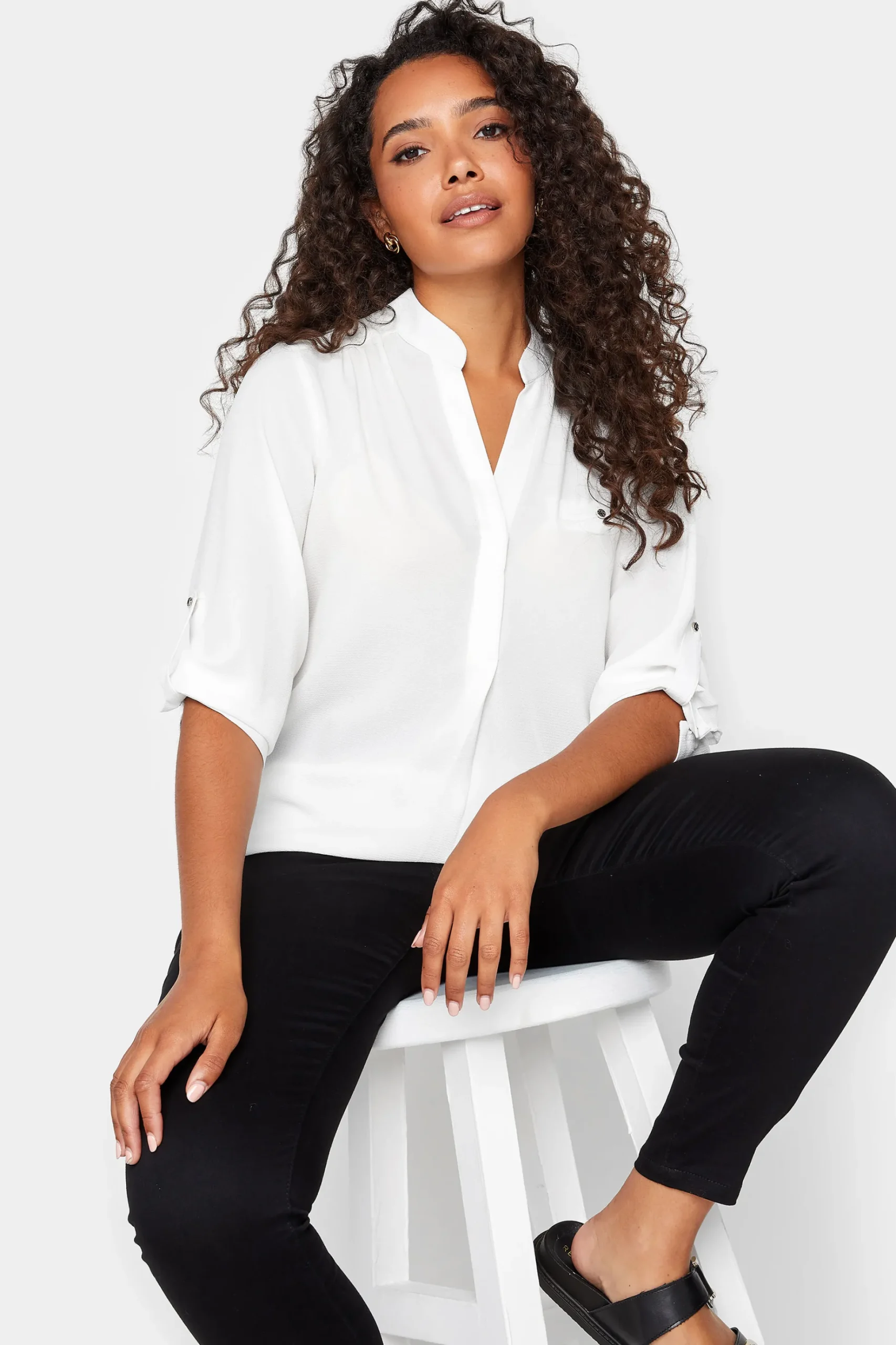 M&Co Womens M&Co Ivory White Tab Sleeve Blouse