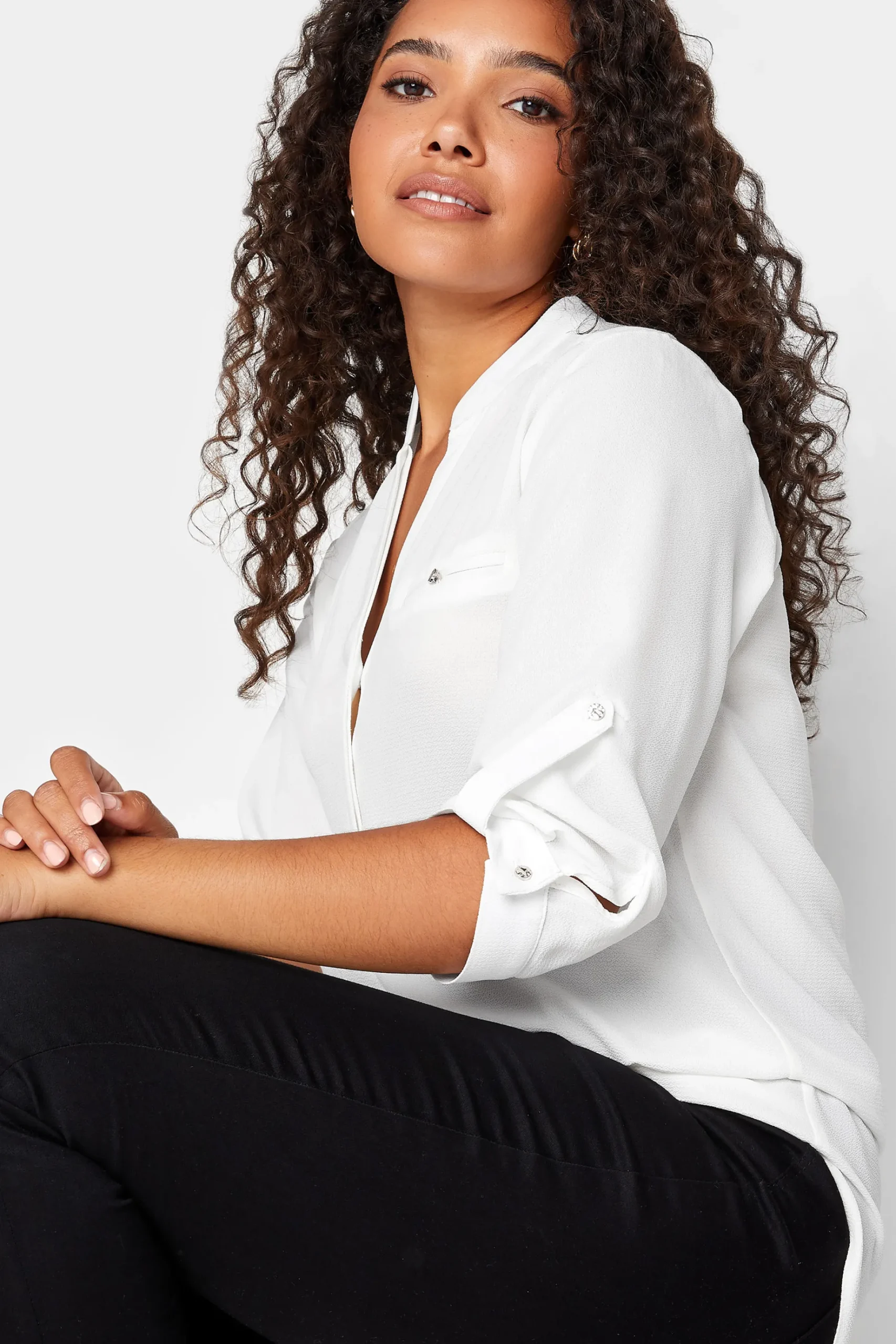 M&Co Womens M&Co Ivory White Tab Sleeve Blouse