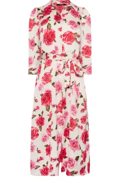M&Co Womens M&Co Ivory White Rose Print Tie Waist Shirt Dress