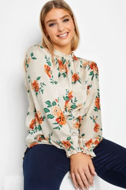 M&Co Womens M&Co Ivory White Floral Print Frill Neck Blouse