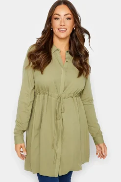 M&Co Womens M&Co Khaki Green Tie Waist Tunic Shirt