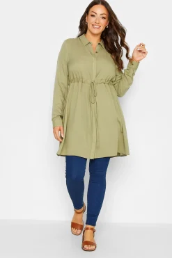 M&Co Womens M&Co Khaki Green Tie Waist Tunic Shirt