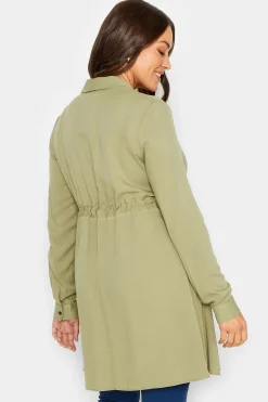 M&Co Womens M&Co Khaki Green Tie Waist Tunic Shirt