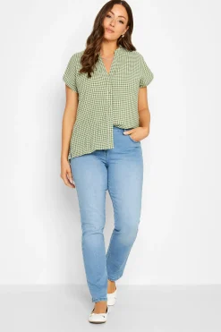 M&Co Womens M&Co Khaki Green Gingham Short Sleeve Shirt